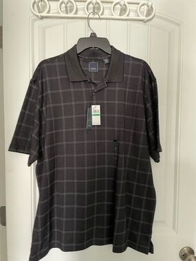 Arrow Men's Black Polo with Light Gray Windowpane